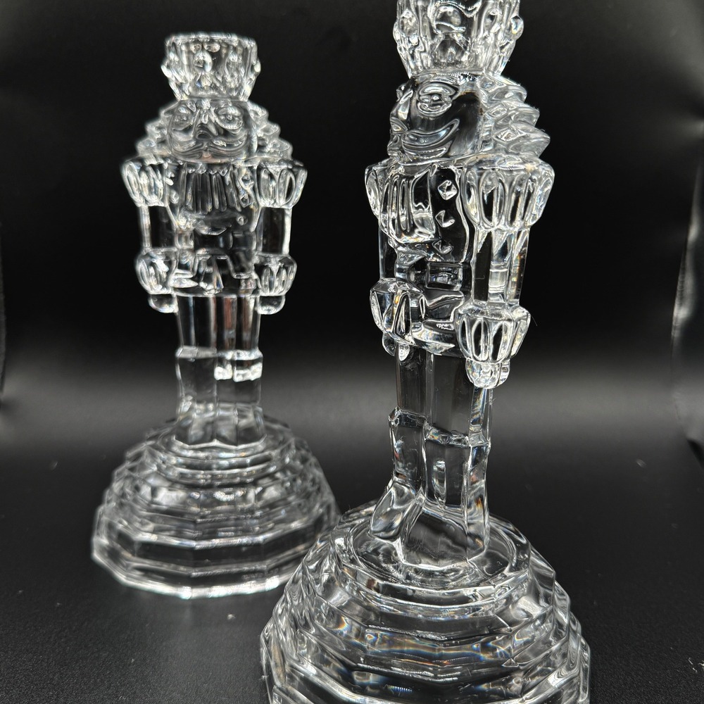 Vintage Crystal Nutcracker Princess House Candlestick Holders 2 Heavy Holiday - Picture 5 of 9